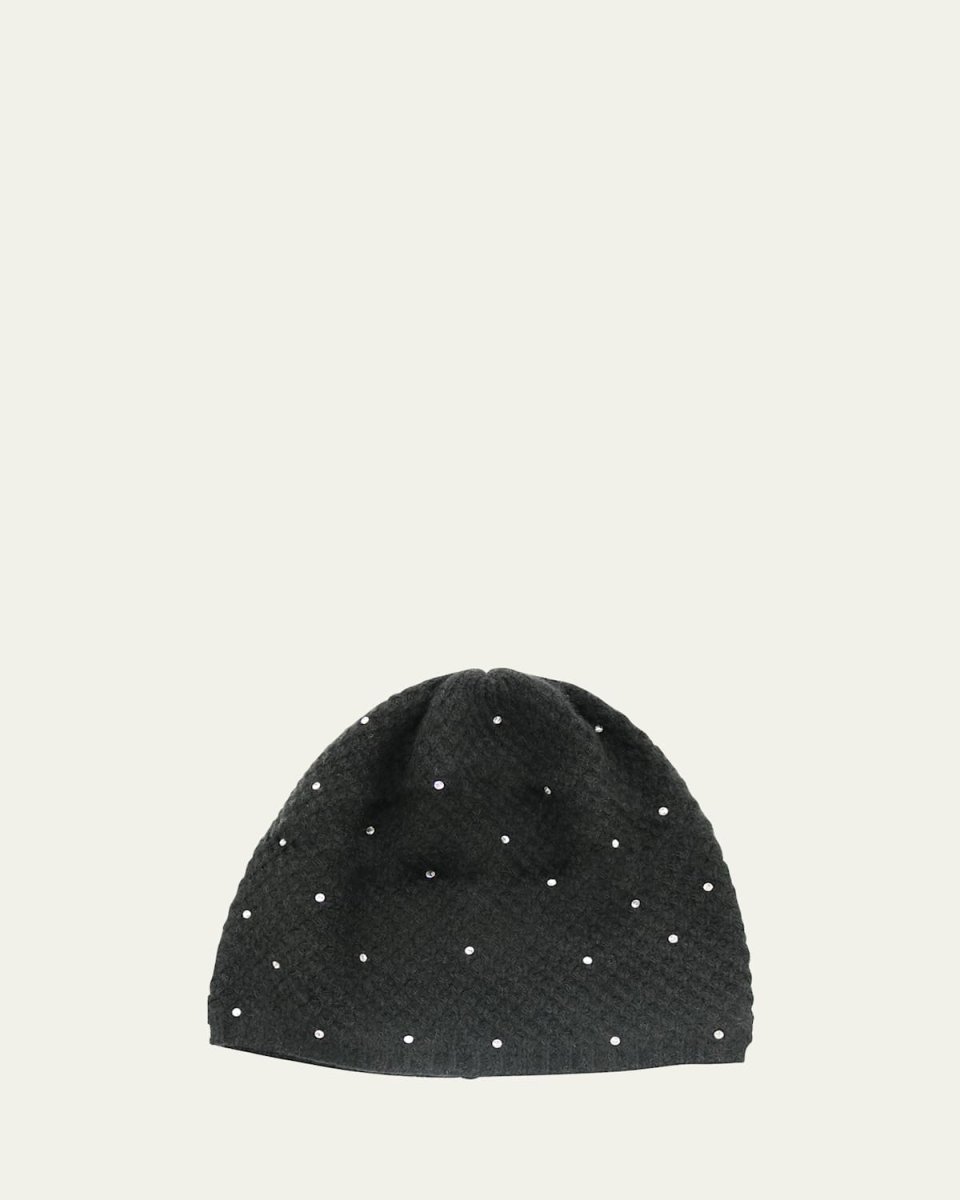 Honeycomb-Knit Cashmere Beanie with Crystals